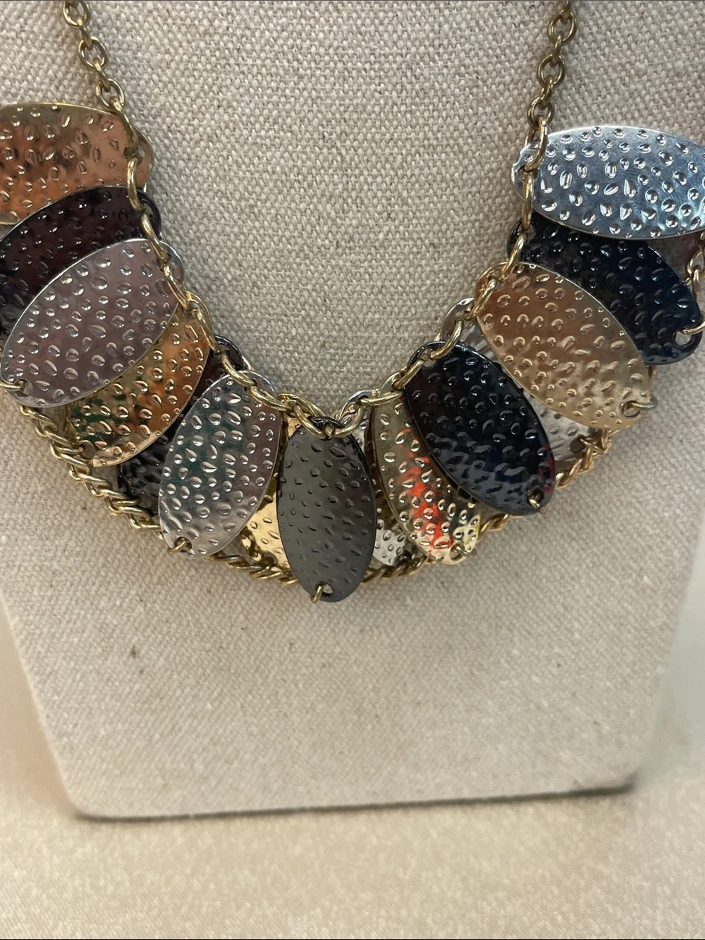 Hammered Multi-Tone Leaf Statement Necklace - Unbranded